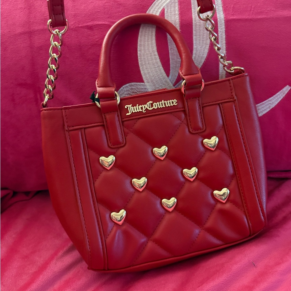 Juicy Couture Red Satchel with Gold Heart Accents